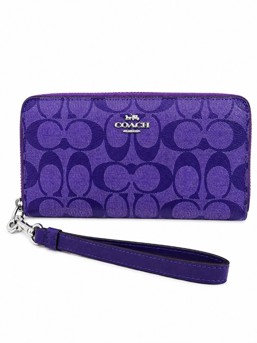 COACH Signature Zip Around Long Wallet Wristlet Purple C4452 NWT